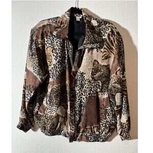 FUDA International Vintage Women Size M Silk Bomber Jacket Tiger Leopard Cheetah